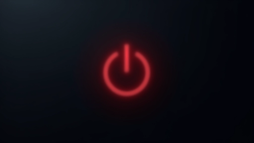 Escritorio de computadora limpio con icono de apagado destacado y fondo oscuro minimalista