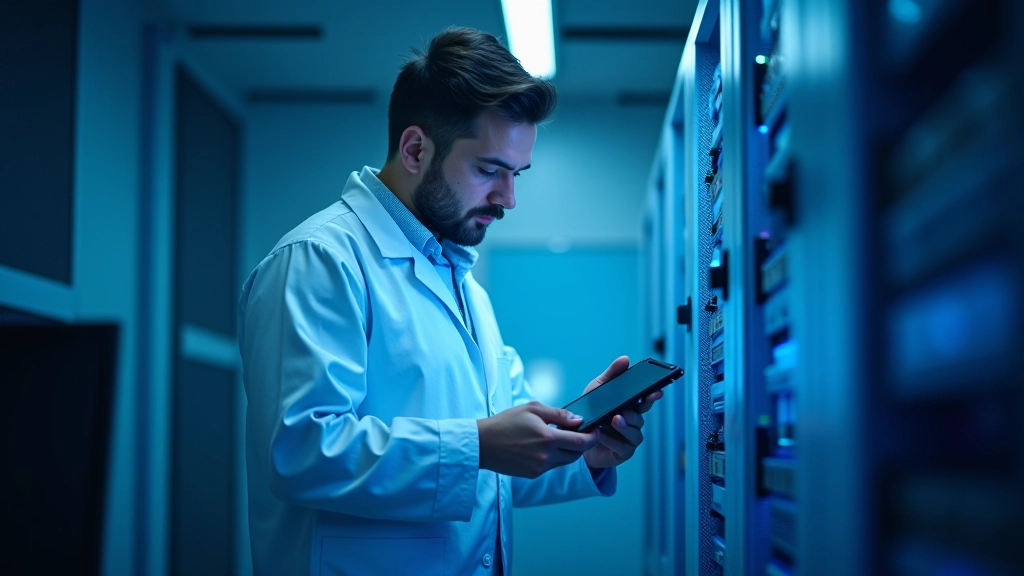Técnico especializado en recuperación de datos trabajando en laboratorio moderno con equipos de almacenamiento